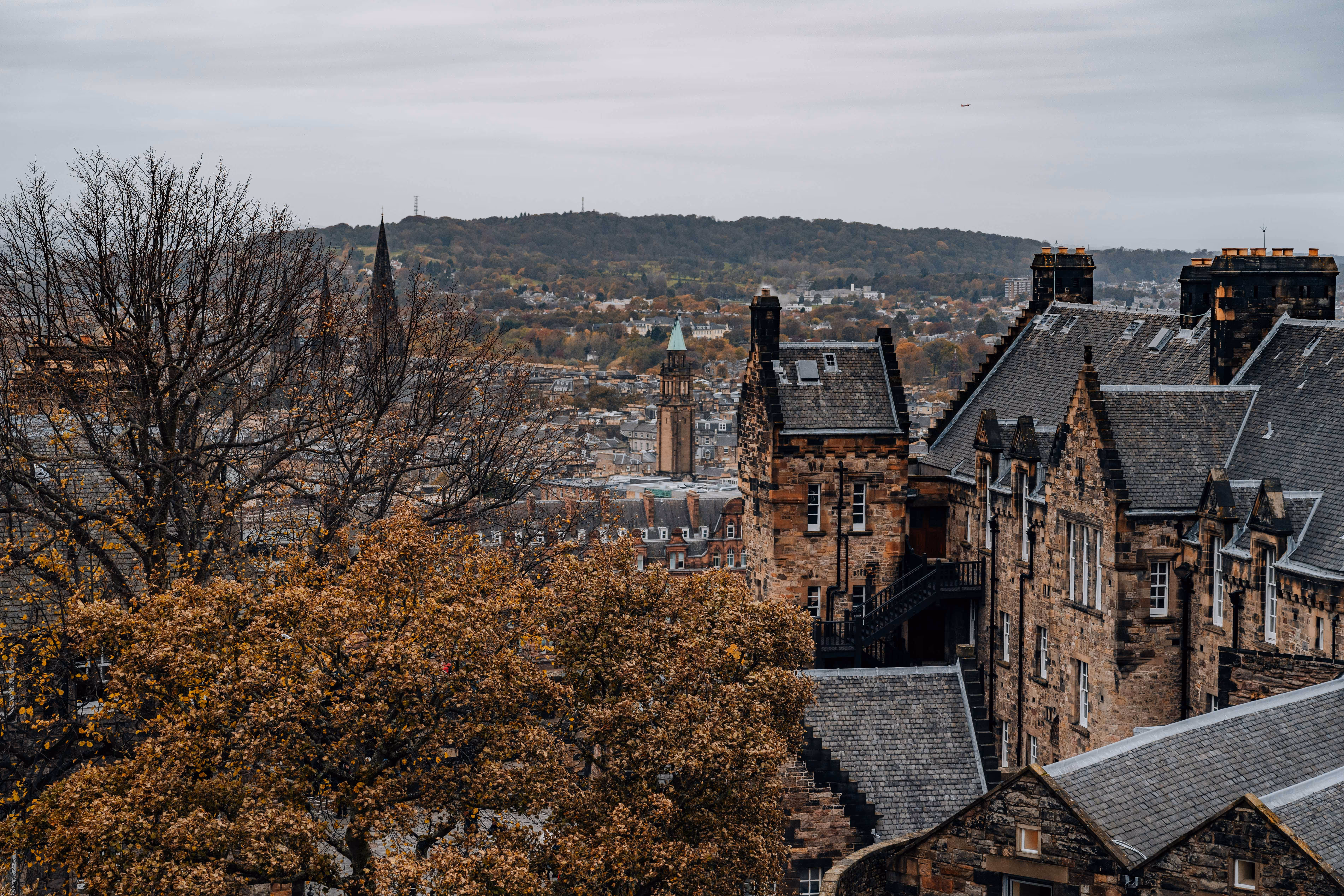 Investor and advisor looking at Scottish architecture